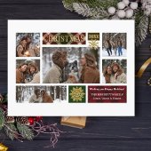 Rustic Pset & Gold Snowflakes Multi-Photo Feestdagenkaart