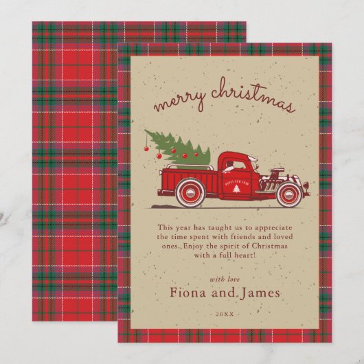 Rustic Pset Kraft Red Truck - Aangepaste boomstruc Feestdagenkaart (Voorkant / Achterkant)