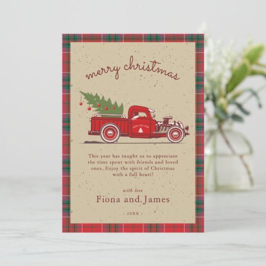 Rustic Pset Kraft Red Truck - Aangepaste boomstruc Feestdagenkaart (Staand voorkant)