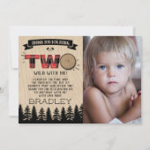 Rustic Pset Lumberjack Boys 2e verjaardag Foto Bedankkaart (Voorkant)