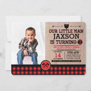 Rustic Pset Lumberjack Kids Birthday met foto Kaart