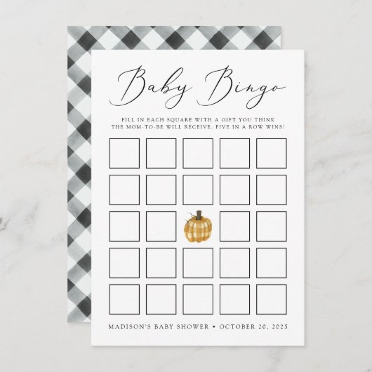 Rustic Pset Pumpkin Baby shower Bingo Kaart (Voorkant / Achterkant)