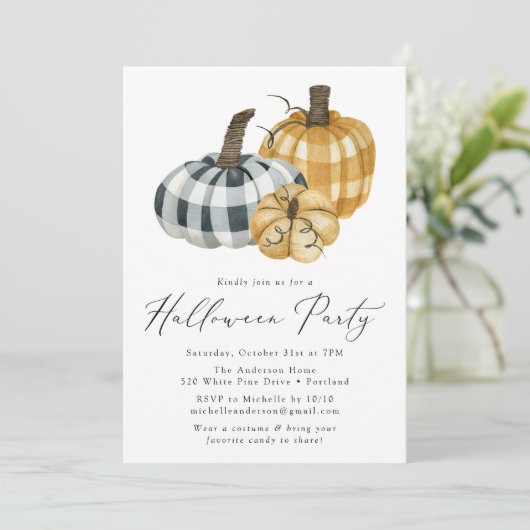 Rustic Pset Pumpkins Halloween Party Kaart (Staand voorkant)