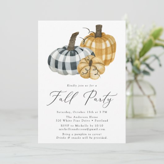 Rustic Pset Pumpkins Herfst Party Kaart (Staand voorkant)