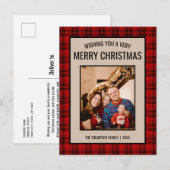 Rustic Pset Red Photo Merry Kerstmis Briefkaart (Voorkant / Achterkant)