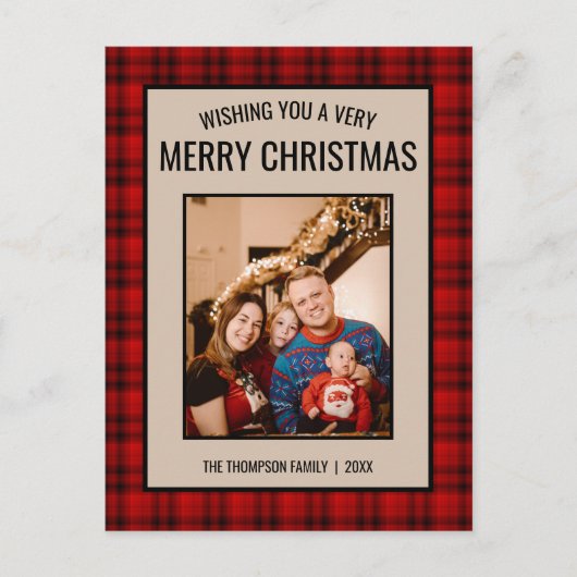 Rustic Pset Red Photo Merry Kerstmis Briefkaart (Voorkant)