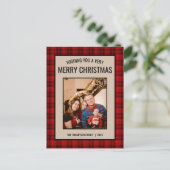 Rustic Pset Red Photo Merry Kerstmis Briefkaart (Staand voorkant)