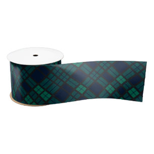 Rustic Pset Tartan Black Green Check Satijnen Lint