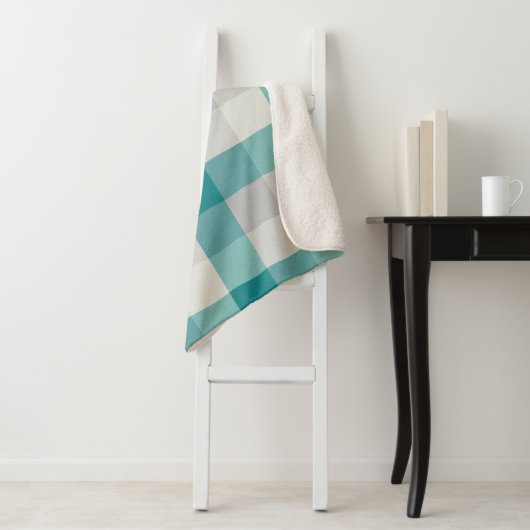 Rustic Pset Turquoise Gray Beige Sherpa Deken (In situ)