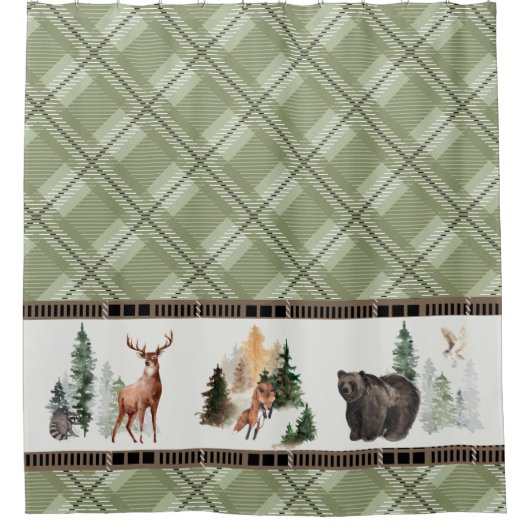 Rustic Pset Waterverf Woodland Animal Cabin Douchegordijn (Voorkant)