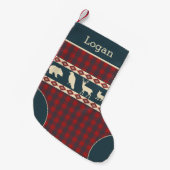 Rustic Pset Woodland Dieren Blauwgroen monogram Na Kleine Kerstsok (Voorkant (Hangend))