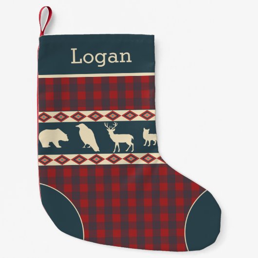 Rustic Pset Woodland Dieren Blauwgroen monogram Na Kleine Kerstsok (Voorkant)