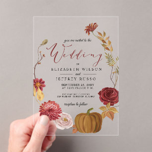 Rustic Pumpkin Autumn Fall Wedding Acryl Uitnodigingen