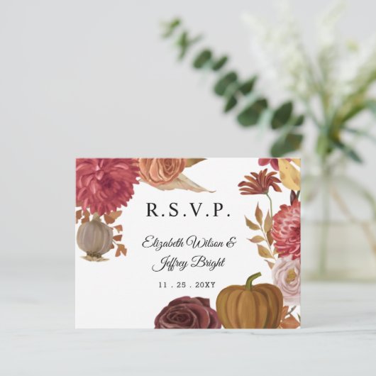Rustic Pumpkin Autumn Fall Wedding RSVP Uitnodiging Briefkaart (Staand voorkant)