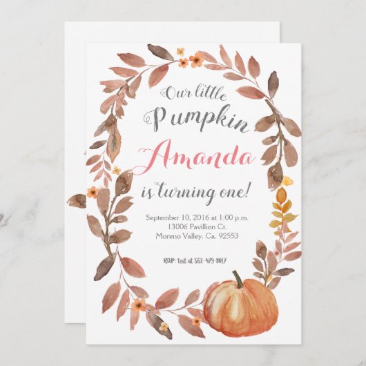 Rustic Pumpkin Autumn Herfst Birthday Party Kaart (Voorkant / Achterkant)