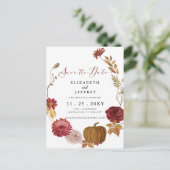 Rustic Pumpkin Autumn Herfst slaat de datum op Aankondigingskaart (Staand voorkant)