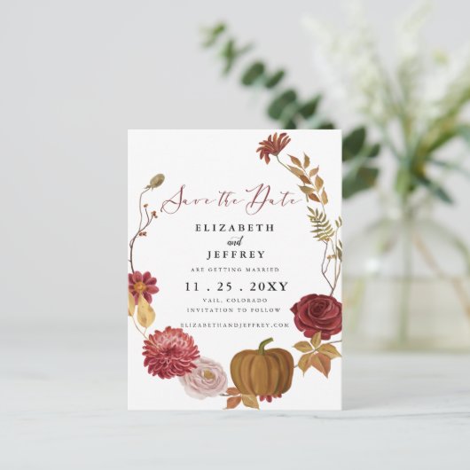 Rustic Pumpkin Autumn Herfst slaat de datum op Aankondigingskaart (Staand voorkant)