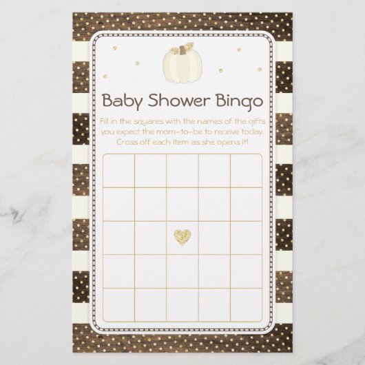 Rustic Pumpkin Baby shower Bingo Game, Ivory Gold Flyer (Voorkant)