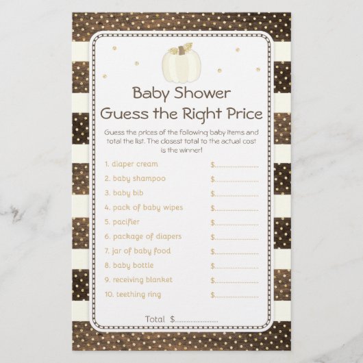 Rustic Pumpkin Baby shower Price Game, Ivory Gold (Voorkant)