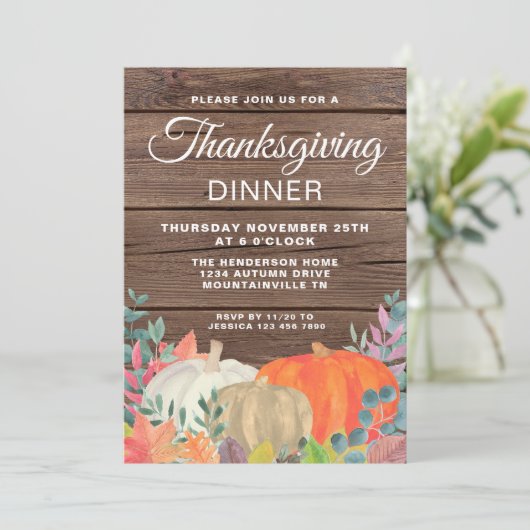 Rustic Pumpkin Barn Wood Thanksgiving Dinner Kaart (Staand voorkant)