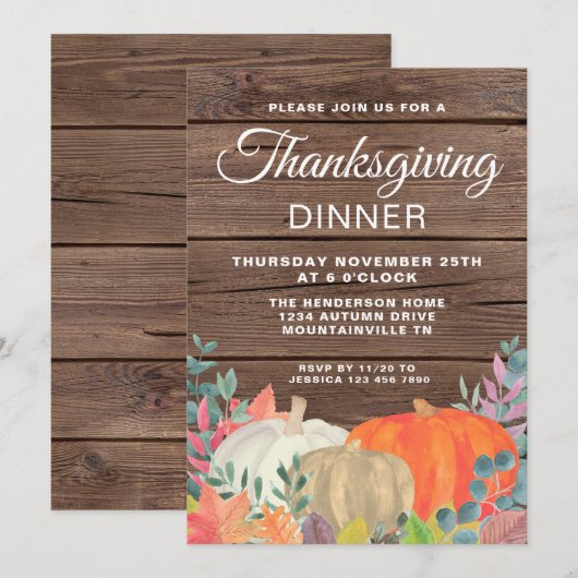 Rustic Pumpkin Barn Wood Thanksgiving Dinner Kaart (Voorkant / Achterkant)