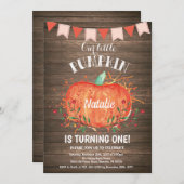 Rustic Pumpkin Birthday Invitation Pink Kaart (Voorkant / Achterkant)