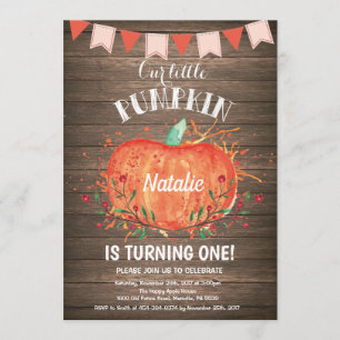 Rustic Pumpkin Birthday Invitation Pink Kaart