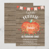 Rustic Pumpkin Birthday Invitation Pink Kaart (Voorkant / Achterkant)