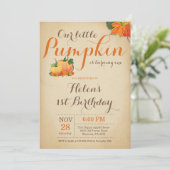 Rustic Pumpkin Birthday Uitnodiging eerste dag (Staand voorkant)