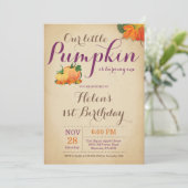 Rustic Pumpkin Birthday Uitnodiging eerste dag (Staand voorkant)