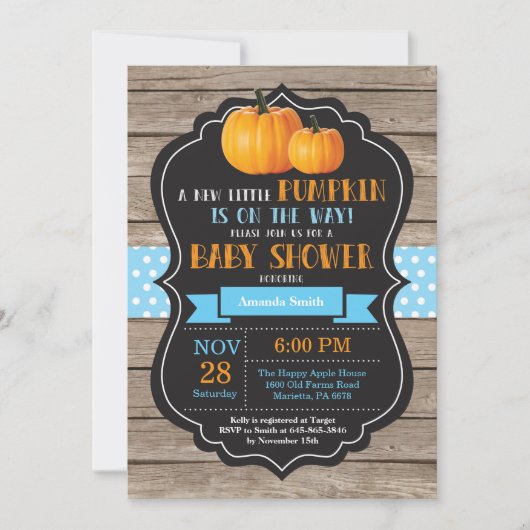 Rustic Pumpkin Boy Baby shower Invitation Card Kaart (Voorkant)
