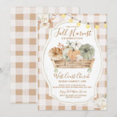 Rustic Pumpkin Brown Gingham Herfst Harvest Party Kaart (Voorkant / Achterkant)