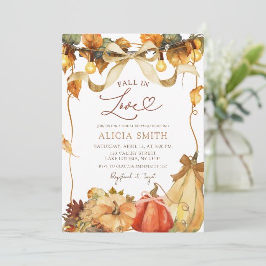 Rustic Pumpkin Coquette fall in love bridal shower Kaart (Staand voorkant)
