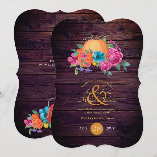 Rustic Pumpkin Couples Herfst Waterverf Flowers Kaart (Voorkant / Achterkant)