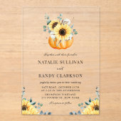 Rustic Pumpkin en Sunflower Fall Wedding Acryl Uitnodigingen (Voorkant)
