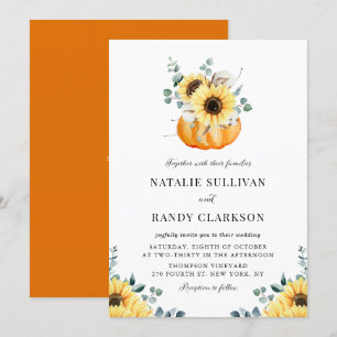 Rustic Pumpkin en Sunflower Fall Wedding Kaart