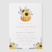 Rustic Pumpkin en Sunflower Fall Wedding Vellum Uitnodigingen (Voorkant)
