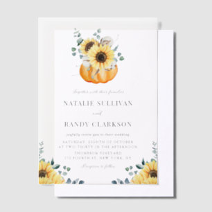 Rustic Pumpkin en Sunflower Fall Wedding Vellum Uitnodigingen