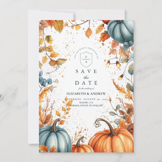 Rustic Pumpkin Fall Wedding Save The Date (Voorkant)