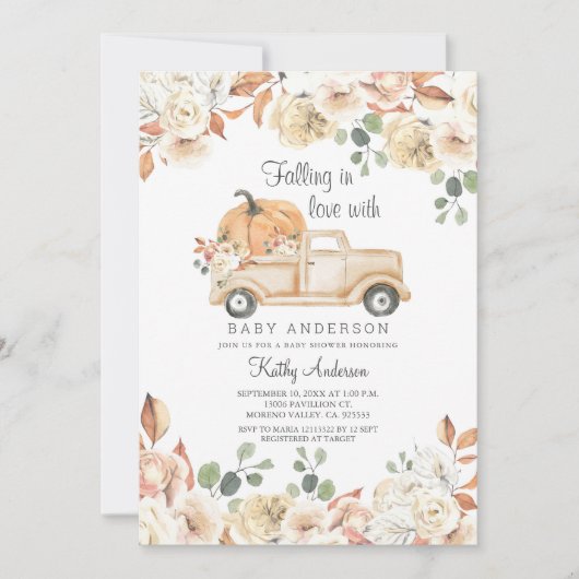 Rustic Pumpkin Falling In Love Baby shower Kaart (Voorkant)