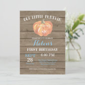 Rustic Pumpkin First Birthday Invitation Blue Kaart (Staand voorkant)