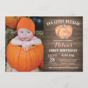 Rustic Pumpkin First Birthday Invitation Kaart