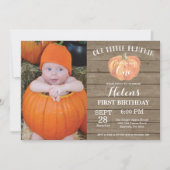 Rustic Pumpkin First Birthday Invitation Kaart (Voorkant)