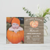 Rustic Pumpkin First Birthday Invitation Kaart (Staand voorkant)