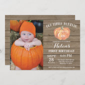 Rustic Pumpkin First Birthday Invitation Kaart (Voorkant / Achterkant)