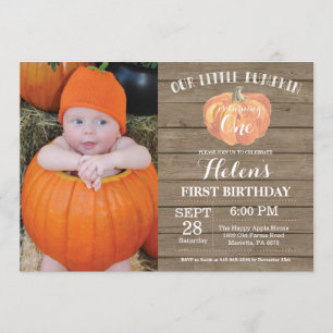 Rustic Pumpkin First Birthday Invitation Kaart