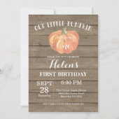 Rustic Pumpkin First Birthday Invitation Kaart (Voorkant)