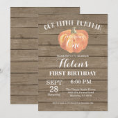 Rustic Pumpkin First Birthday Invitation Kaart (Voorkant / Achterkant)