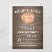 Rustic Pumpkin First Birthday Invitation Kaart (Voorkant)