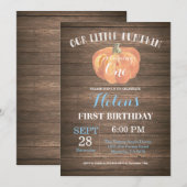 Rustic Pumpkin First Birthday Invitation Kaart (Voorkant / Achterkant)